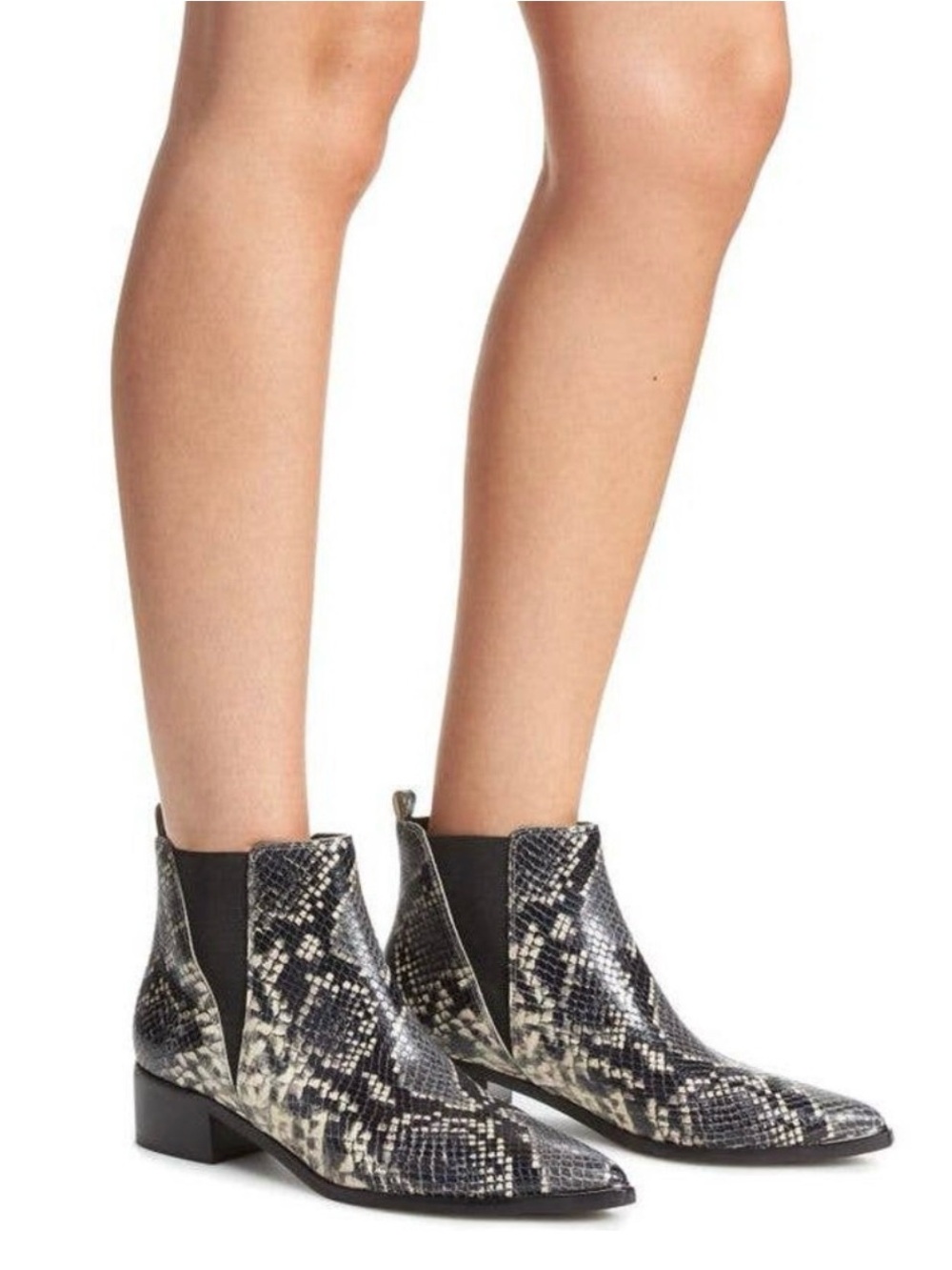 Marc Fisher LTD Yale Snake Print Pointed Toe Chelsea Booties Sz 9.5M